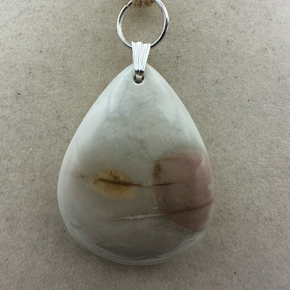 Light Polychrome Jasper Pendant Necklace on Tan Adjustable Rope - Picture 3 of 8